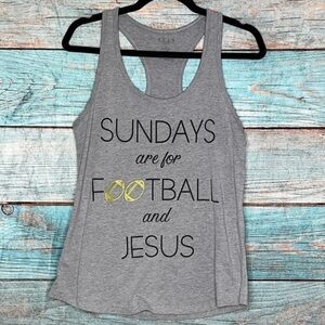 Football & Jesus Graphic Tank L Racerback Grey Gold Sundays Game Day